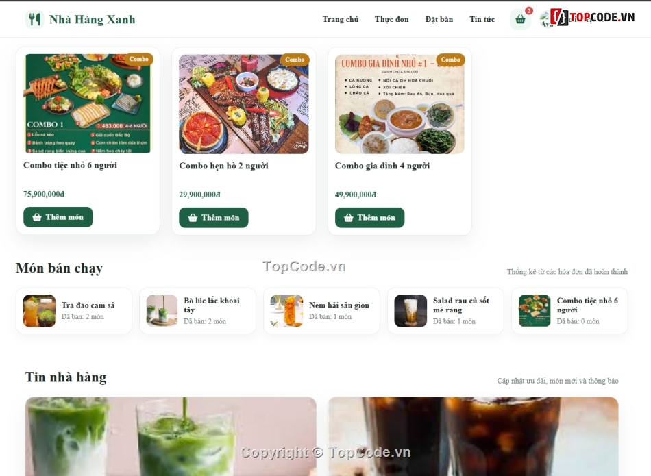 Website quản lý,đơn giản,nhà hàng